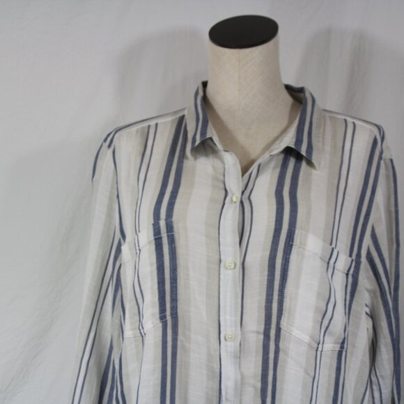 Lucky Brand Long Sleeve Shirt Women's XL Blue White Stripe Button Up Collared - Picture 3 of 9